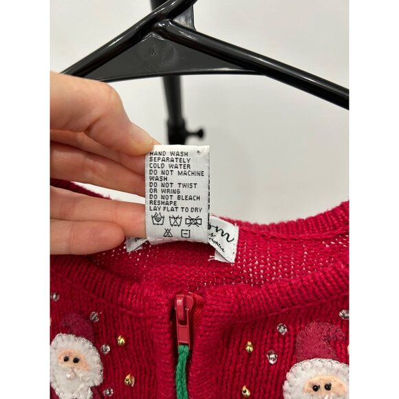Heirloom Collectibles Christmas Sweater Red Santa Angel Beaded Zip Front Size 16 - Picture 6 of 8